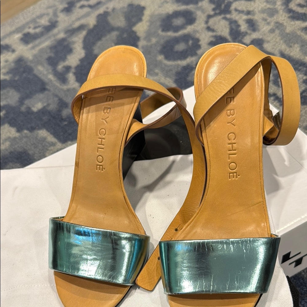 See By Chloe Tan and Blue Wedge Sandals